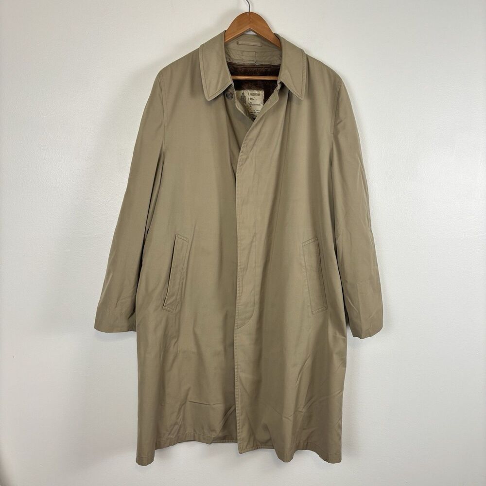 Vintage London Fog Maincoats Trench Coat Mens 42 Long Tan Faux Fur Liner USA